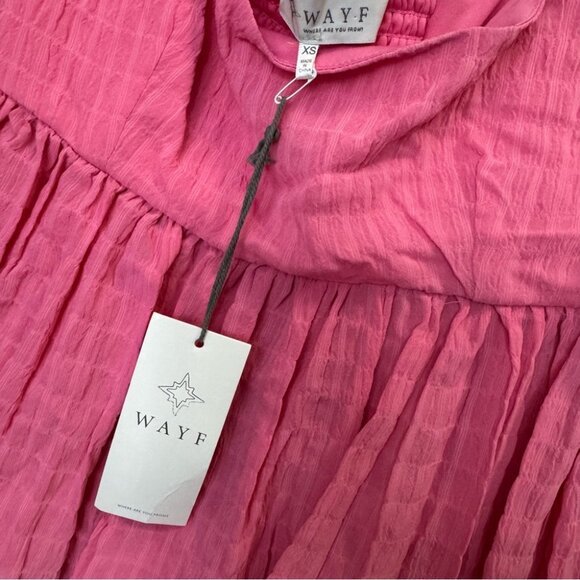 Wayf top long sleeve pink plaid print puff shoulders cute with button cuffs BNWT - Picture 2 of 13